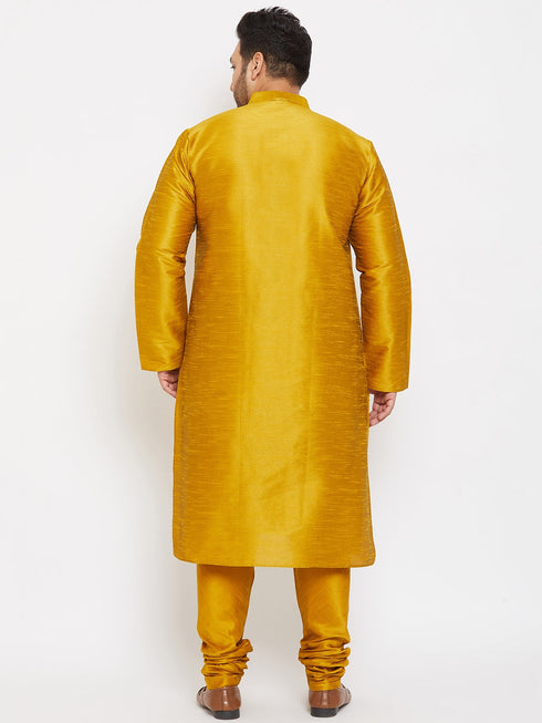 Vastramay Men's Plus Size Mustard Silk Blend Kurta Pyjama Set